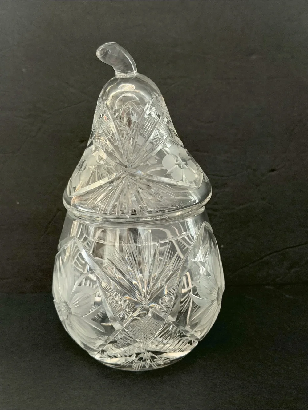 Cut Glass Pear-Shaped Covered Jar Candy Dish 6 3/4